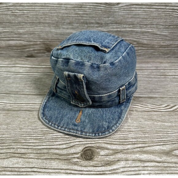 Vintage Robo Cap 80s 90s Y2K Grunge Biker Denim Hat Cap Size